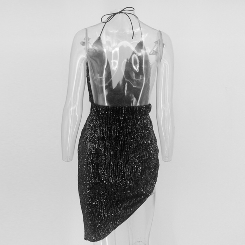 Black Asymmetrical mini sequin dress - Picture 5 of 6